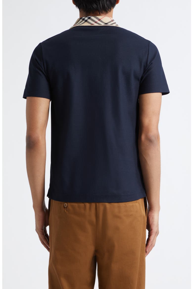 Evan Check Collar Cotton Piqué Polo, Alternate, color, SMOKED NAVY