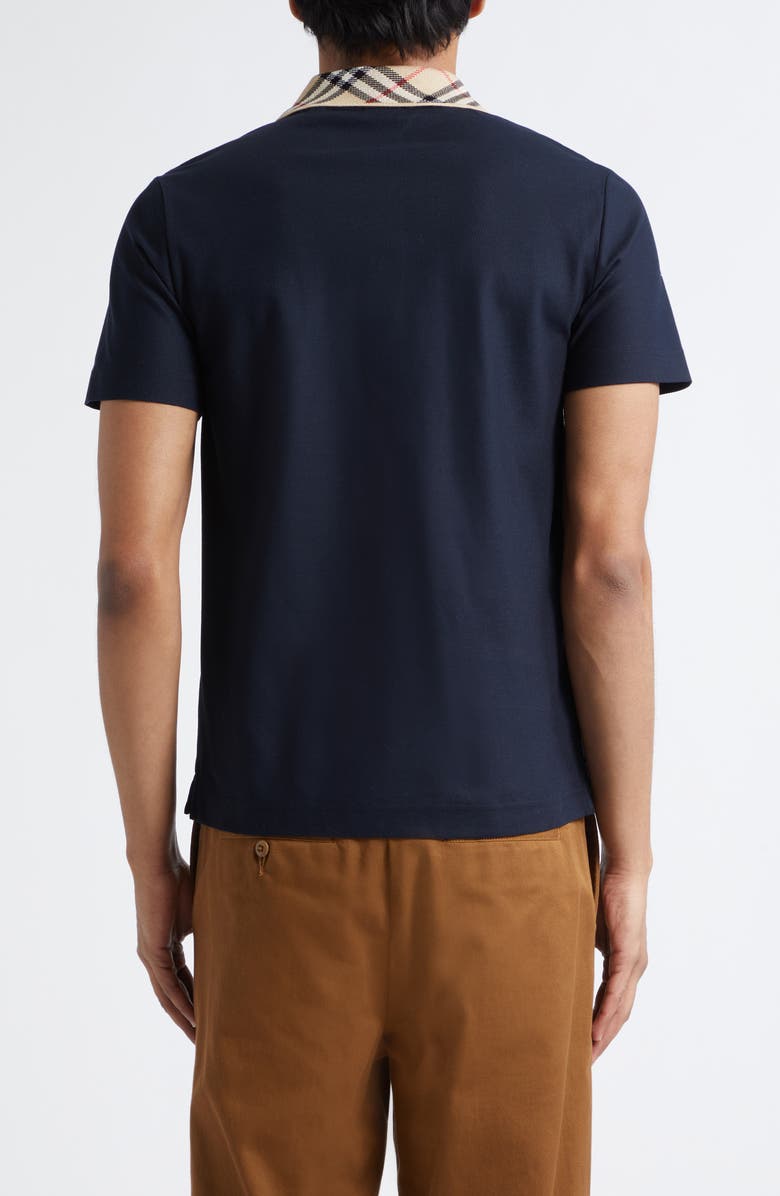 Burberry Evan Check Collar Cotton Piqué Polo, Alternate, color, Smoked Navy