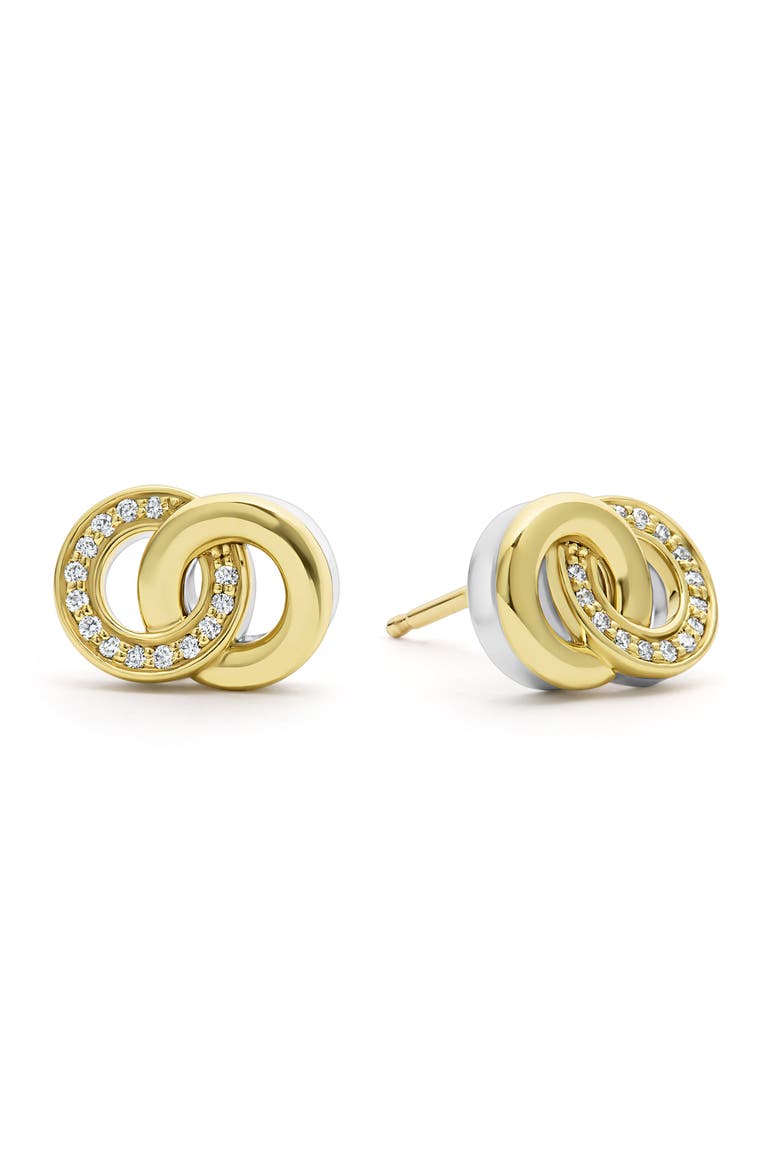 Signature Caviar Two-Tone Interlocking Diamond Stud Earrings, Main, color, TWO-TONE