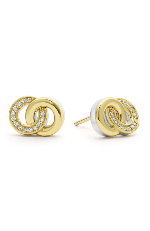 Signature Caviar Two-Tone Interlocking Diamond Stud Earrings
