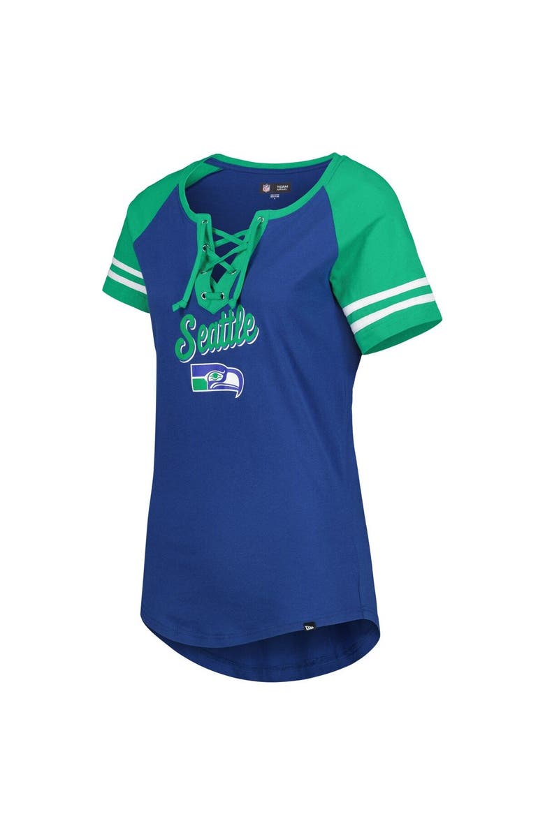 New Era Women's New Era Royal/Green Seattle Seahawks Legacy Lace-Up Raglan T-Shirt, Alternate, color, Royal