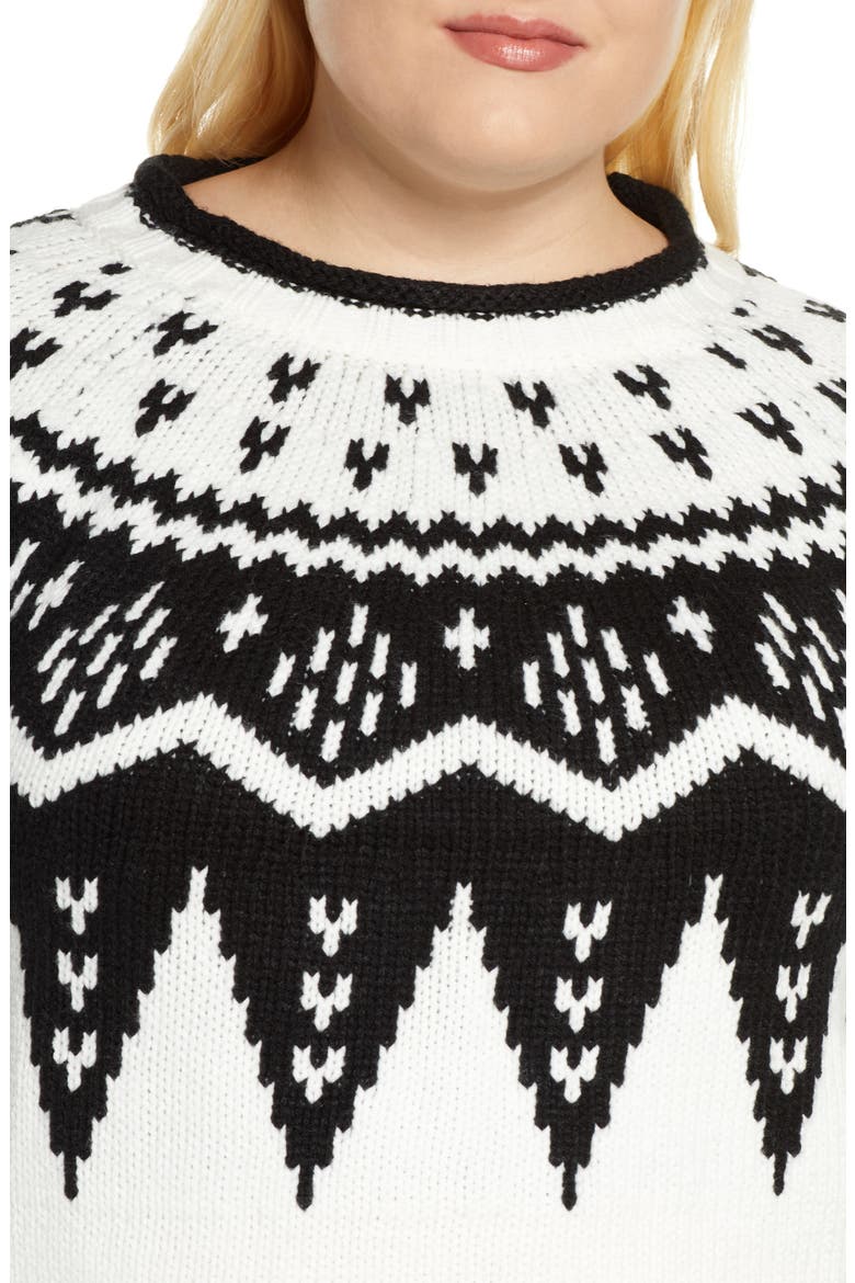 Fair Isle Crewneck Crop Sweater, Alternate, color, FAIRISLE BLACK/ WHITE