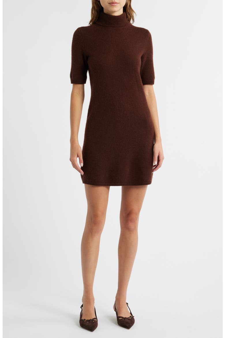 Agathe Turtleneck Cashmere Sweater Dress, Main, color, DARK UMBER