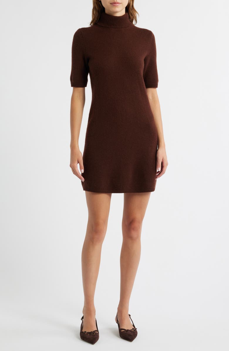 DÔEN Agathe Turtleneck Cashmere Sweater Dress, Main, color, Dark Umber