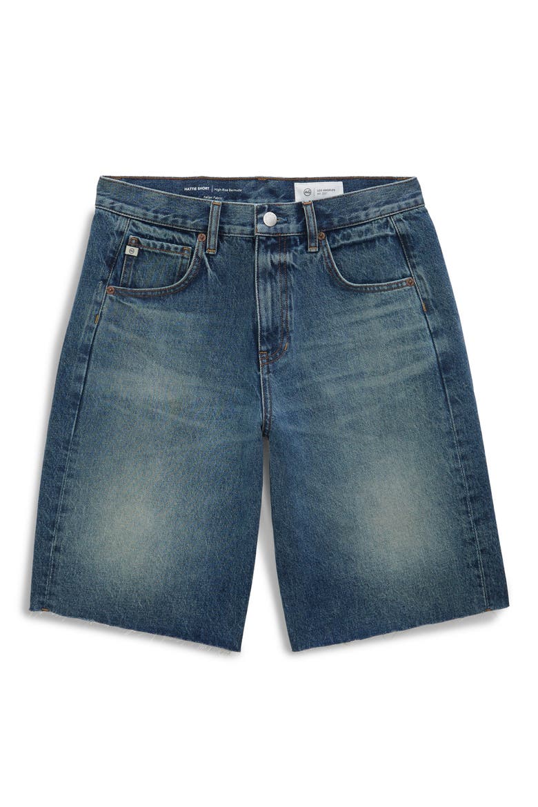Hattie Raw Hem High Waist Denim Barrel Shorts, Alternate, color, NOSTALGIA