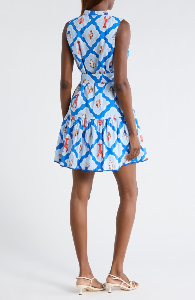 SUGARLIPS Lobster Bay Vilman Tie Waist Sleeveless Minidress, Alternate, color, White Blue-Multi