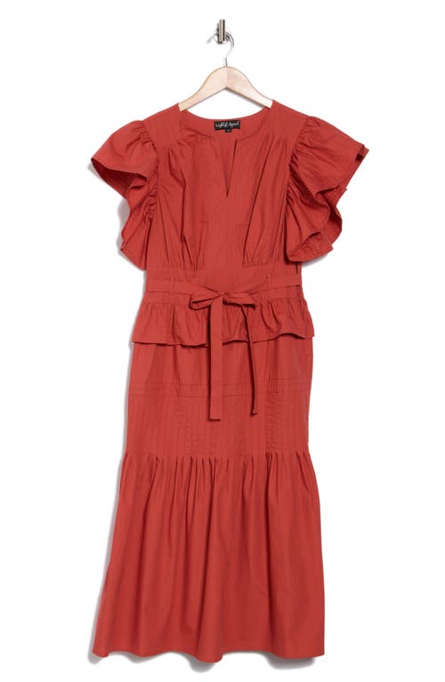 Wishlist Short Sleeve Belted Cotton Midi Dress In Tandori Spice