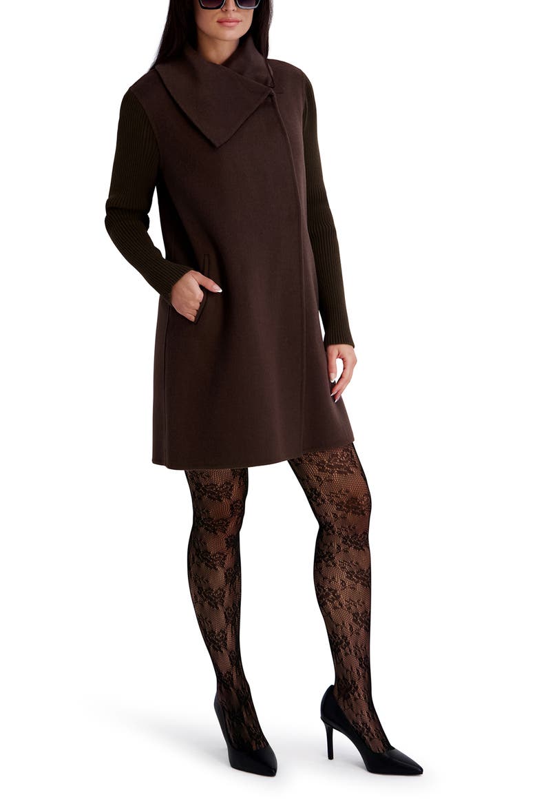 Rib Sleeve Mixed Media Coat, Alternate, color, CHOCOLATE