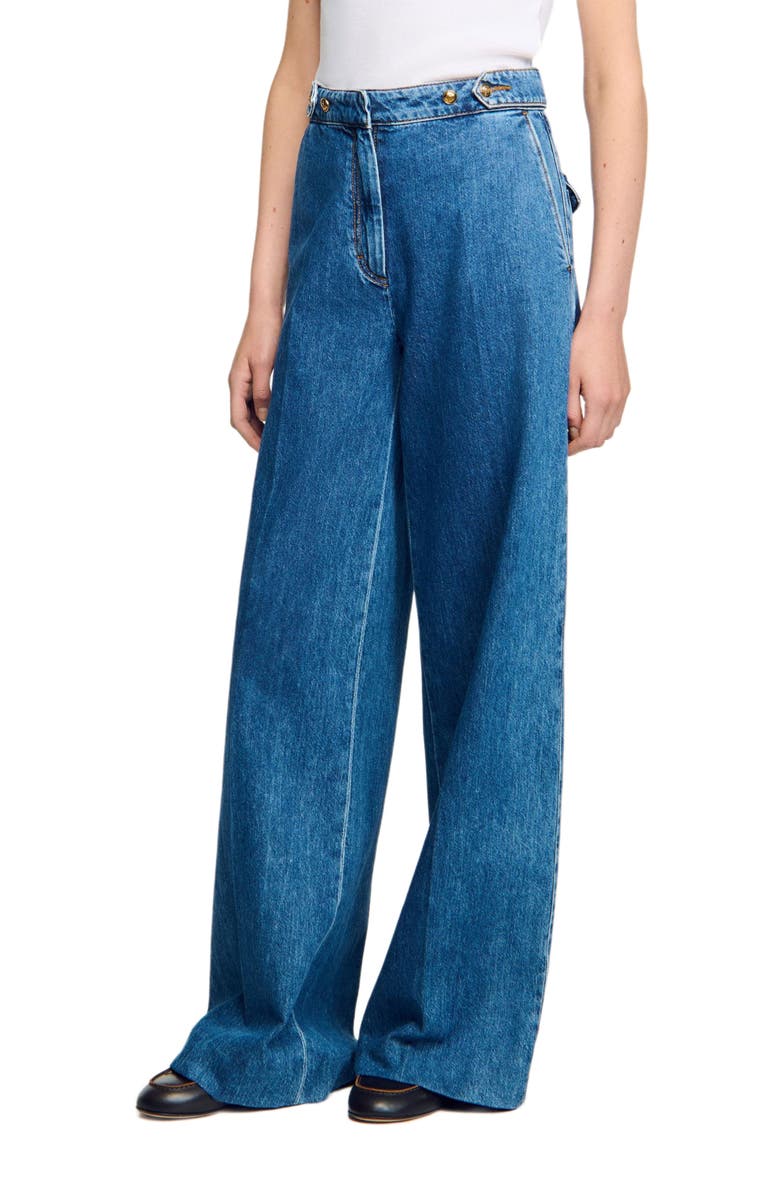 SANDRO Mid-rise wide leg jeans, Alternate, color, Blue Jean