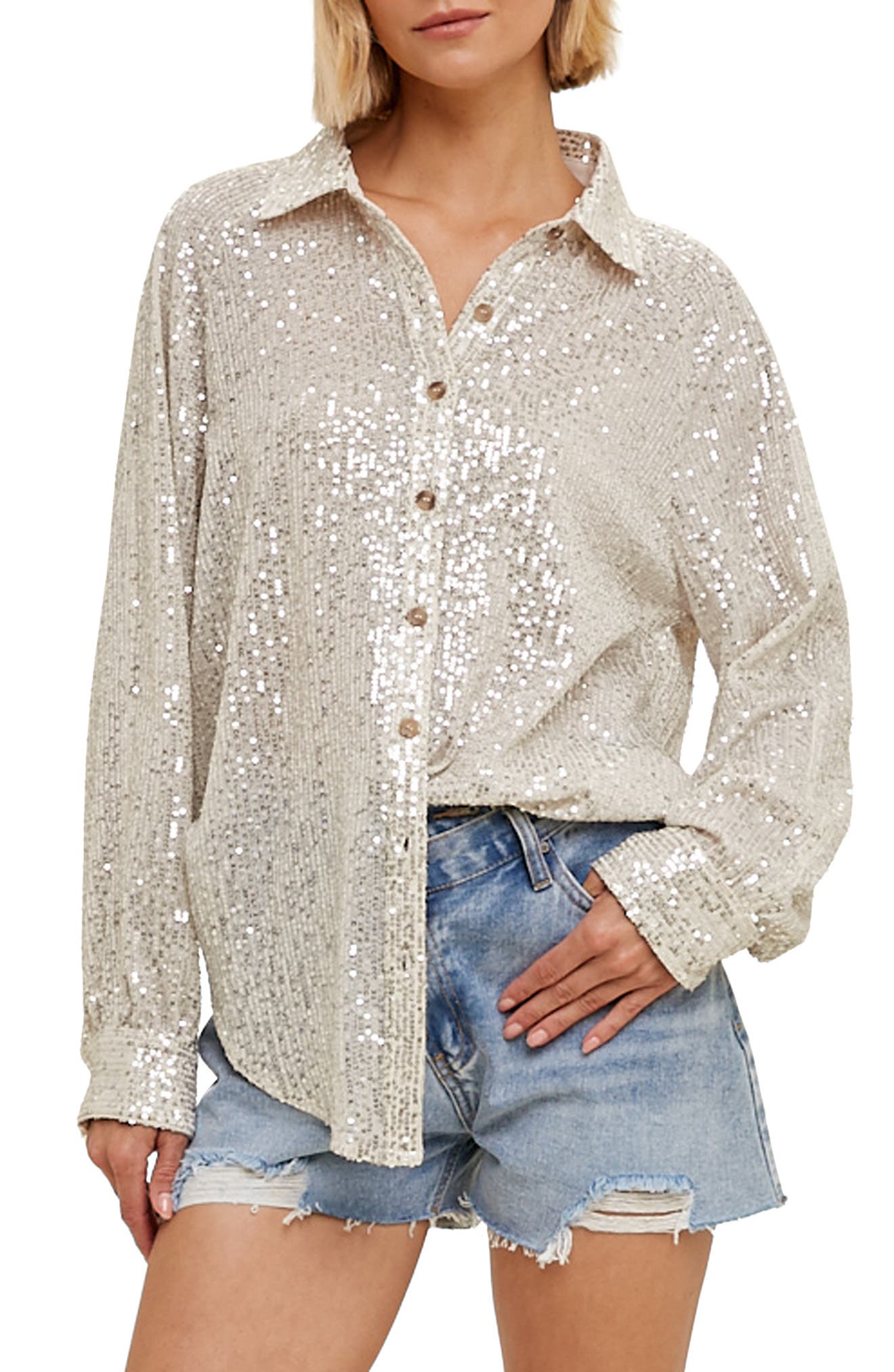 Sequin Button-Up Shirt