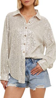 WISHLIST Sequin Button-Up Shirt