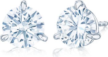 Round Brilliant Cut Diamond & Platinum Stud Earrings - 3.00ct.
