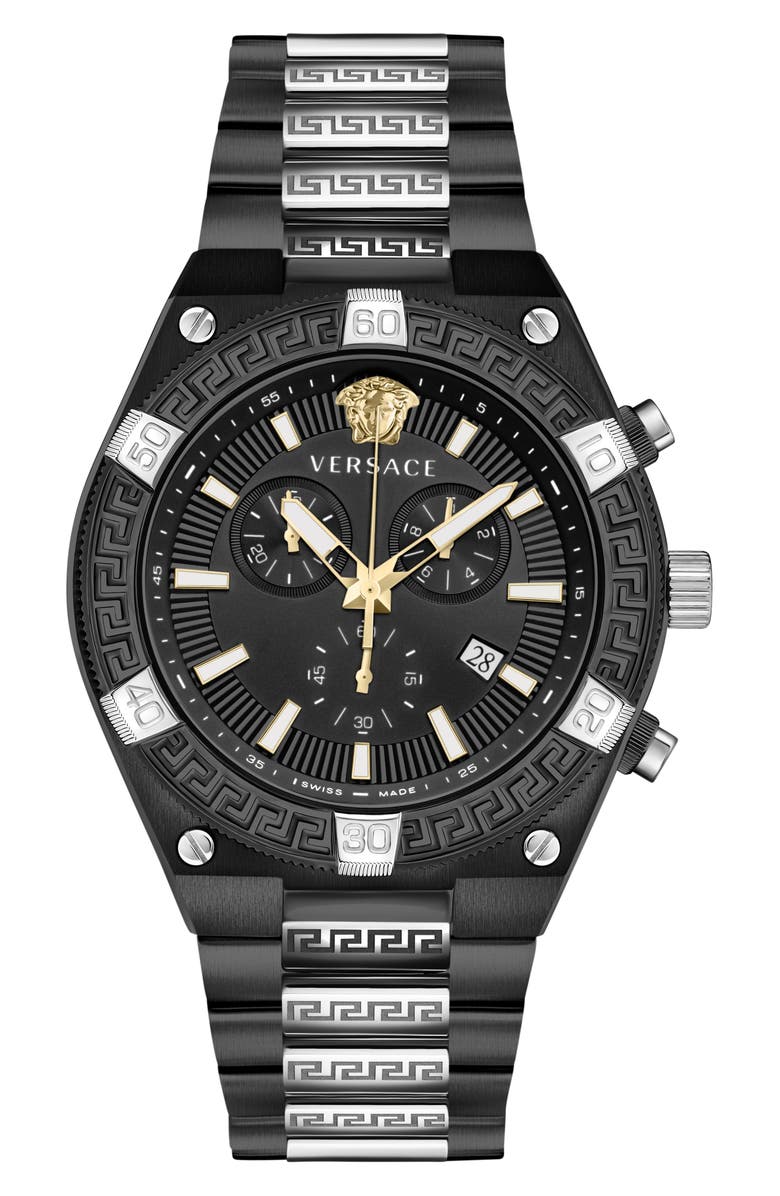 Versace V-Sporty Greca Two-Tone Bracelet Watch, 46mm, Main, color, Ip Black