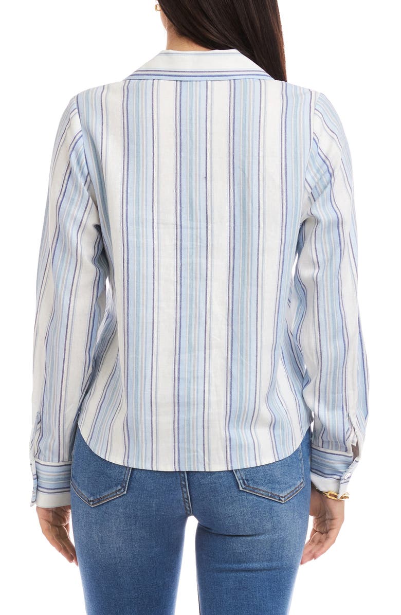 Karen Kane Stripe Linen Blend Lace-Up Popover Shirt, Alternate, color, Stripe