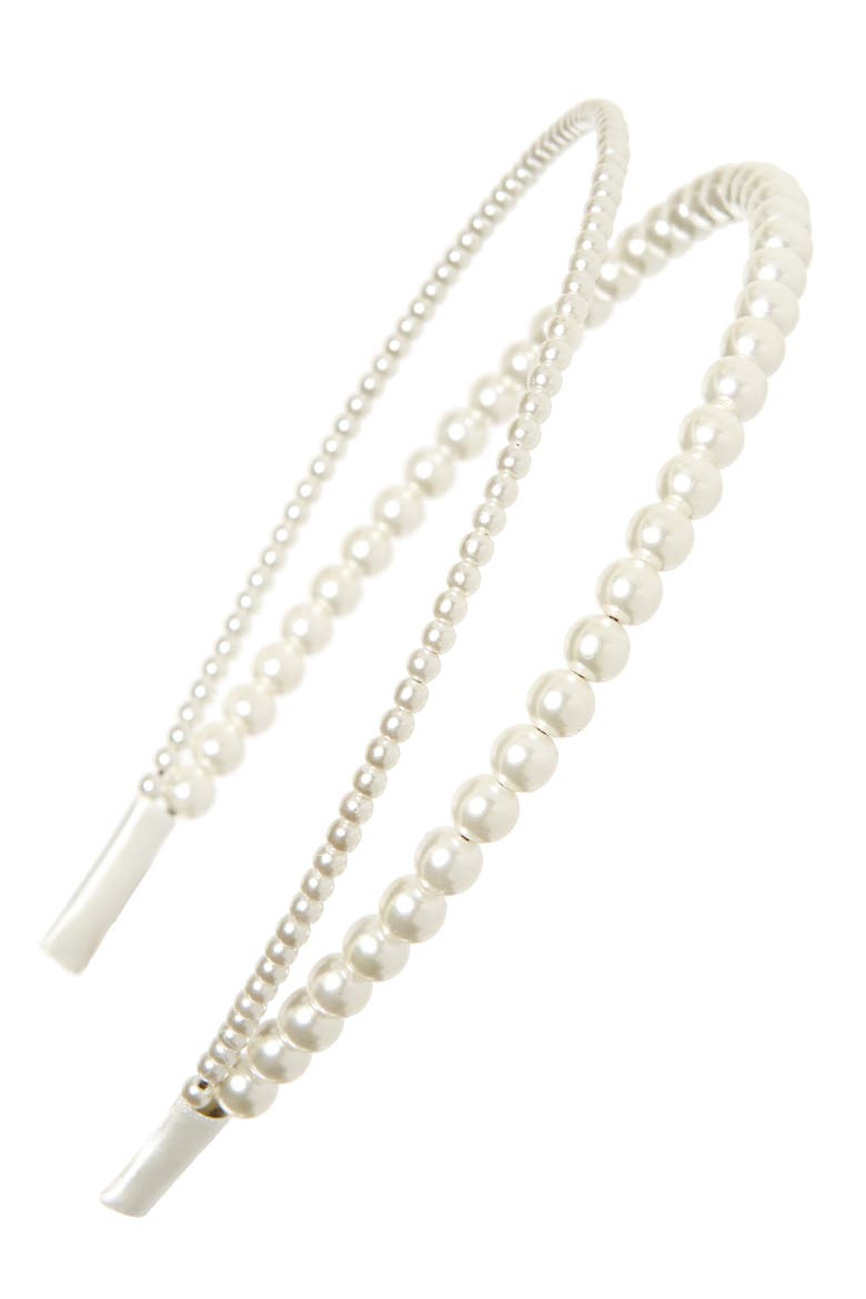 Double Imitation Pearl Headband, Main, color, WHITE PEARL