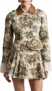 Avec Les Filles Shrunken Floral Tapestry Blazer with Faux Leather Collar