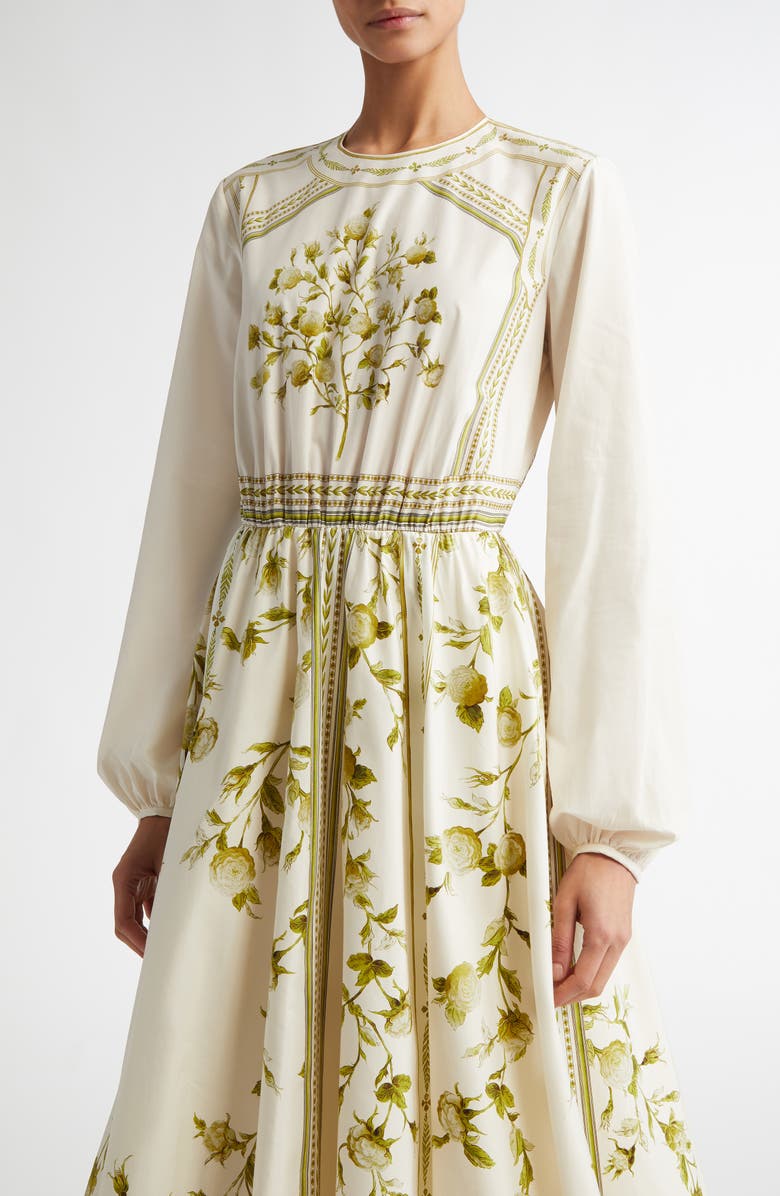Giambattista Valli Wallpaper Floral Long Sleeve Cotton Poplin Fit & Flare Midi Dress, Alternate, color, 