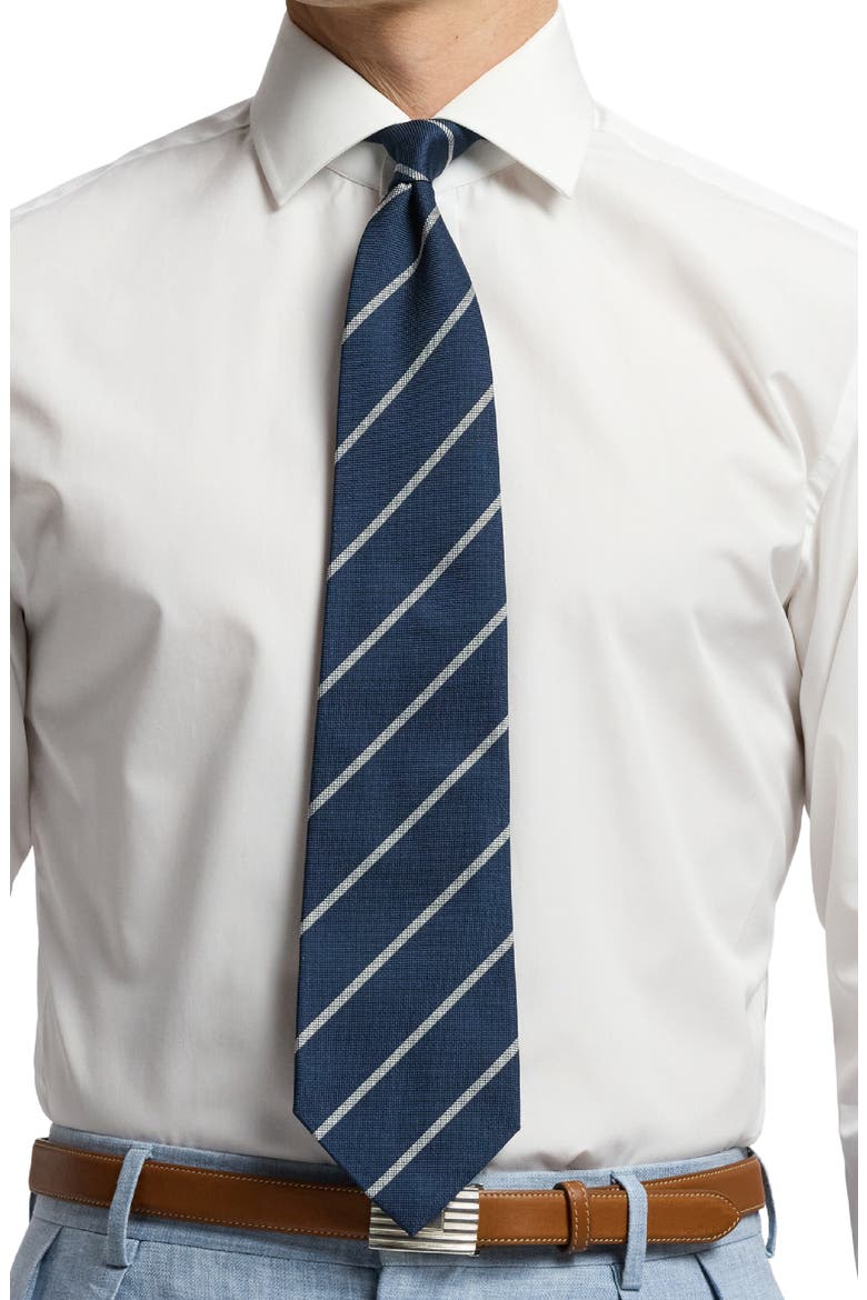 Stripe Silk Tie, Alternate, color, NAVY