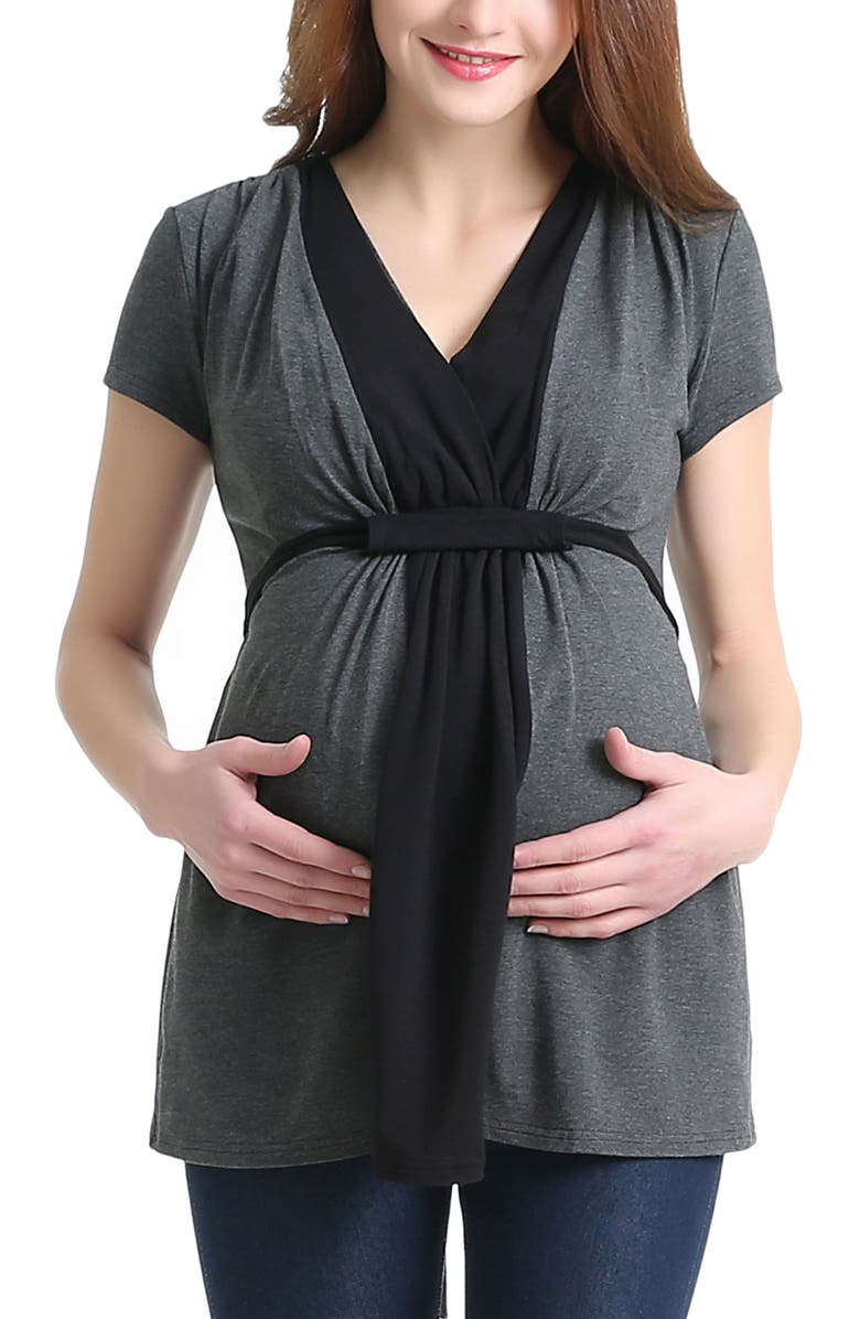 Kimi & Kai Maternity Colorblock Nursing Top, Main, color, Gray