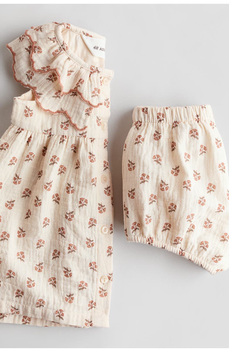 H&M 2-piece Printed Cotton Set, Alternate, color, Light Beige/Floral