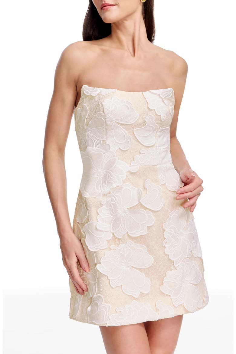 Amity Floral Embroidered Strapless Cocktail Minidress, Main, color, WHITE MULTI