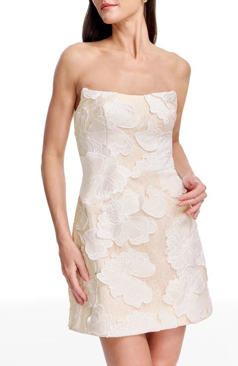 Amity Floral Embroidered Strapless Cocktail Minidress
