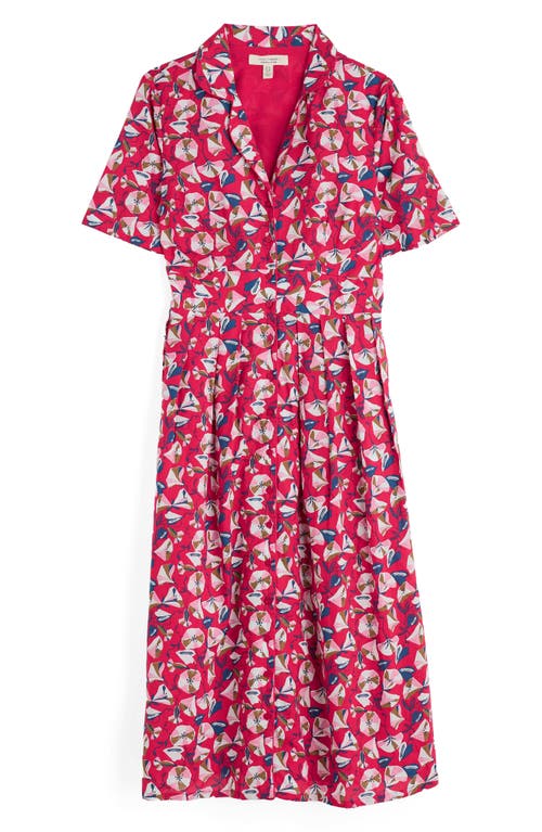 Shop Seasalt Cornwall Floral Print Organic Cotton Midi Shirtdress In Parasol Floral Raspberry
