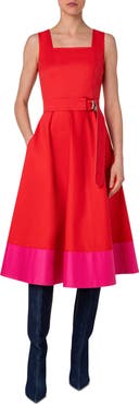 Akris punto Color Border Belted Cotton Poplin Midi Dress