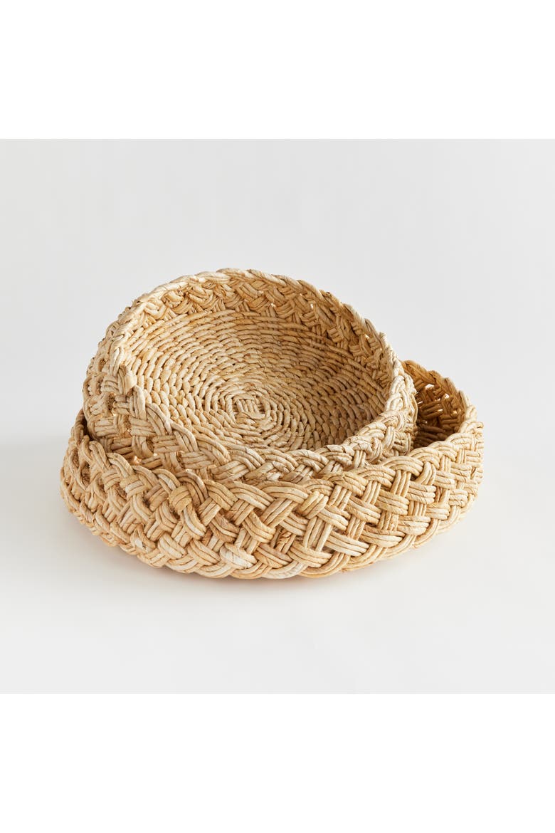 27" Abaca French Braided Handcrafted Decorative Baskets Set of 2, Alternate, color, Beige