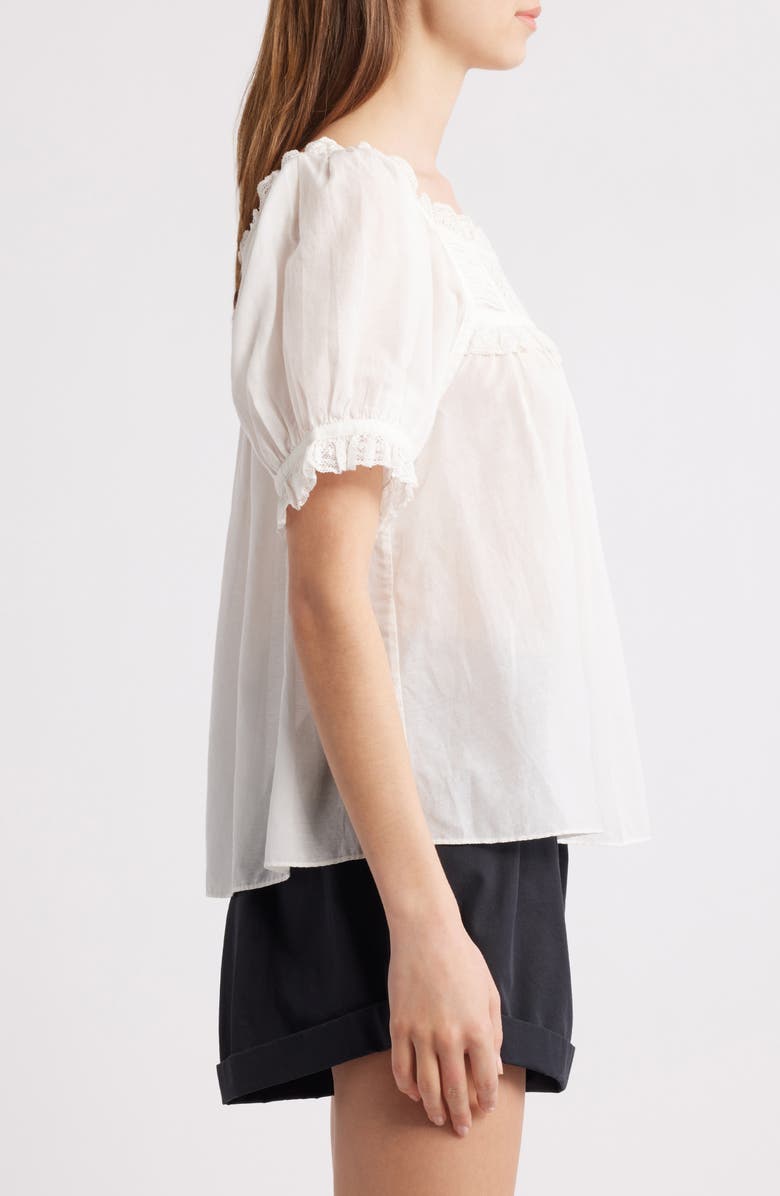 DÔEN Frances Lace Inset Cotton Blend Top, Alternate, color, Salt Lace