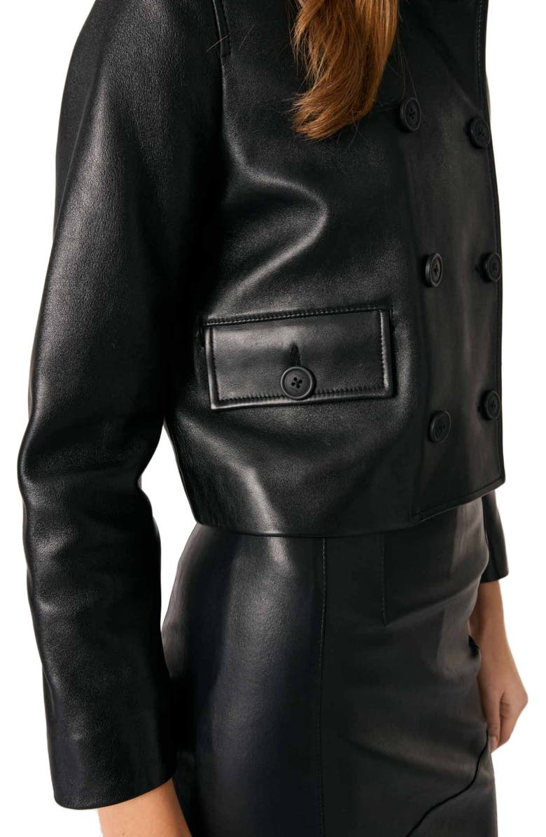 maje Cropped leather jacket, Alternate, color, Black
