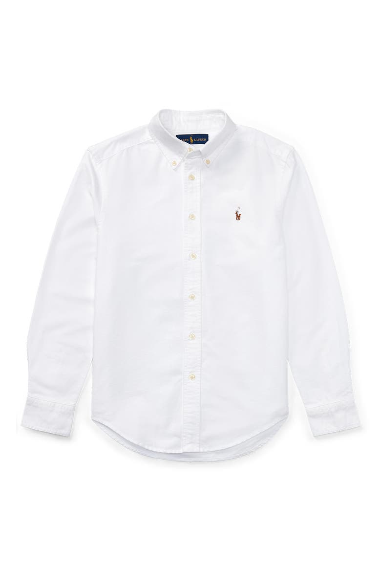 Kids' Oxford Cotton Button-Down Shirt, Main, color, WHITE
