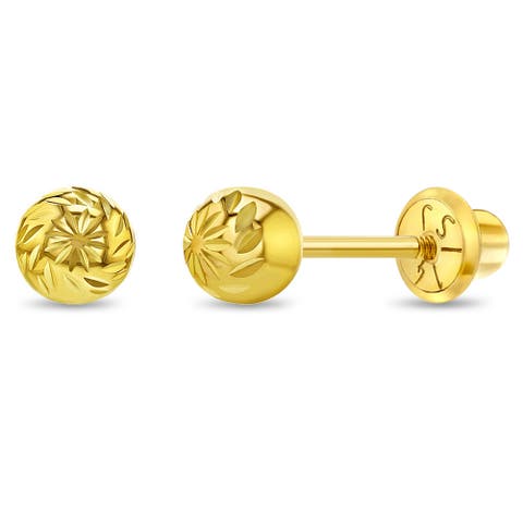 14k Diamond Cut Ball Earrings