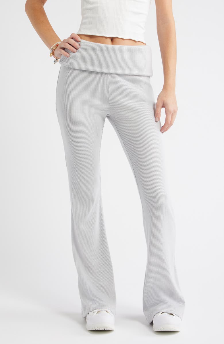 BP. Cozy Flare Rib Pants, Main, color, Grey Micro