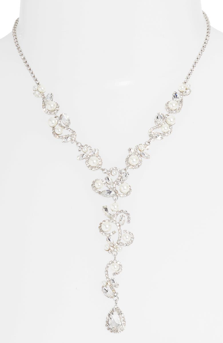 CRISTABELLE Imitation Pearl & Crystal Y-Necklace, Alternate, color, Sil/White