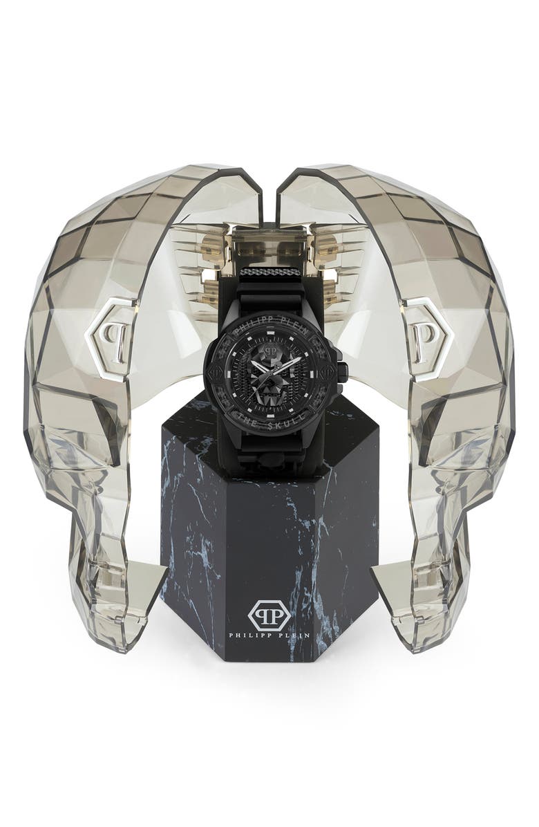 PHILIPP PLEIN The $kull Silicone Strap Watch, 44mm, Alternate, color, Ip Black