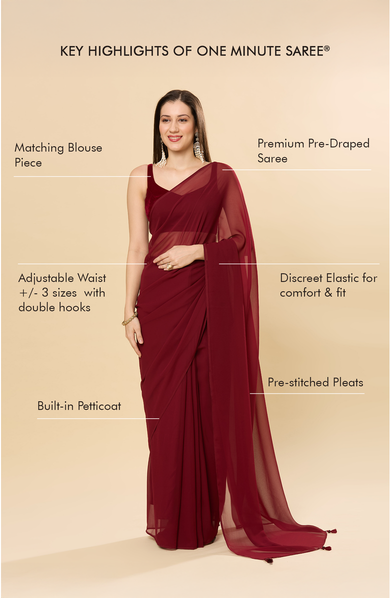 Misha Maroon Pre-Draped Georgette Saree