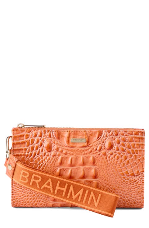 Adia Croc Embossed Leather Wristlet