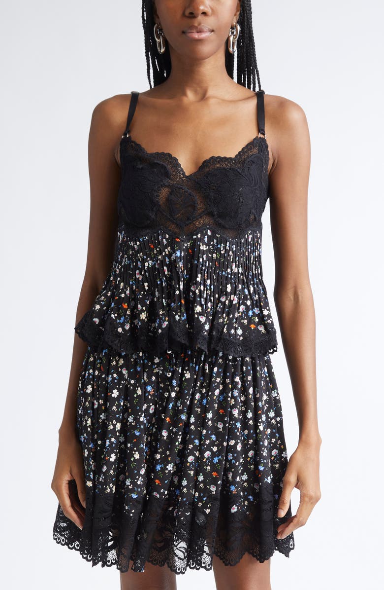 Rabanne Pleated Floral Lace Top, Main, color, Black