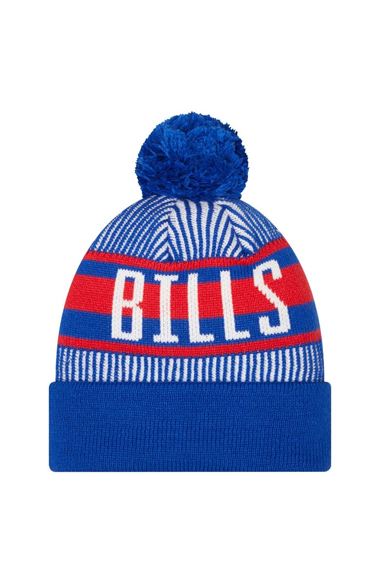 New Era Youth New Era Royal Buffalo Bills Striped Historic Cuffed Knit Hat with Pom, Alternate, color, 