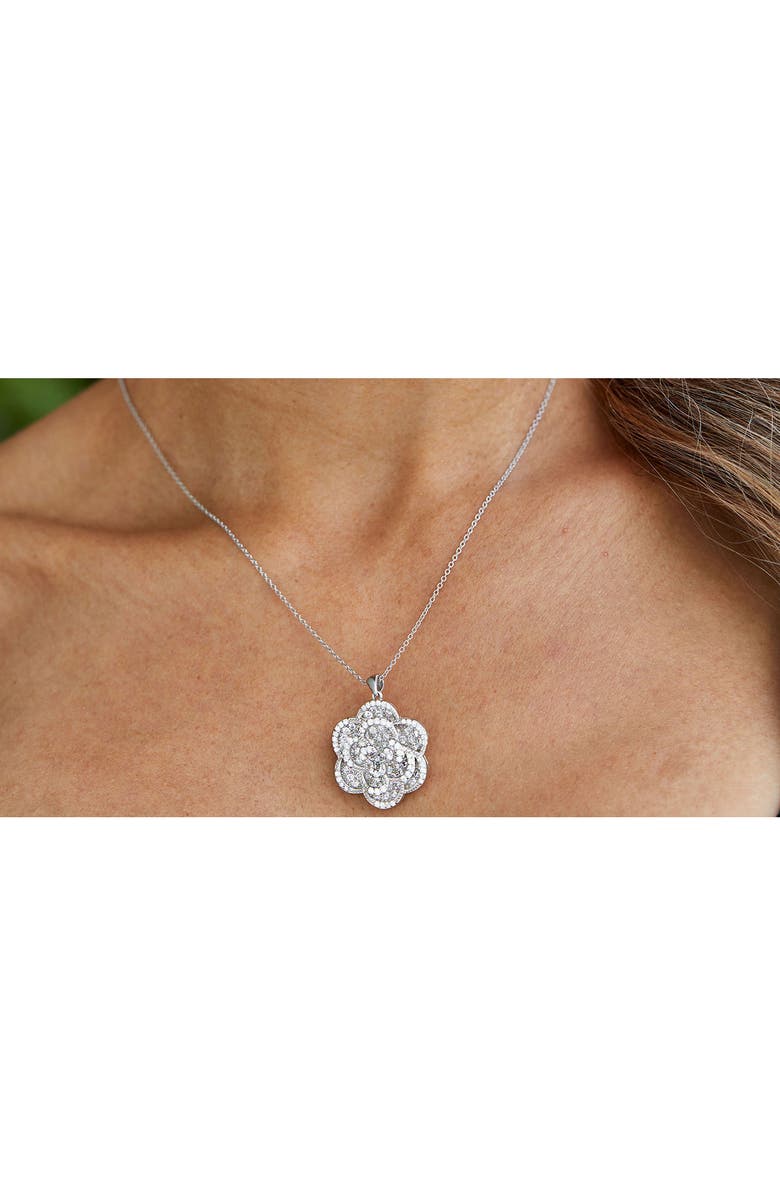 SAVVY CIE JEWELS Platinum Plated Sterling Silver Micro Pave CZ Floral Pendant Necklace, Alternate, color, 
