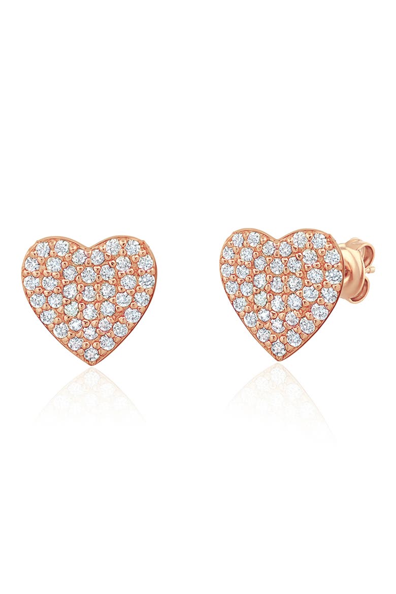 Pavé Cubic Zirconia Heart Stud Earrings, Main, color, 18KT ROSE GOLD/ CLEAR STONE
