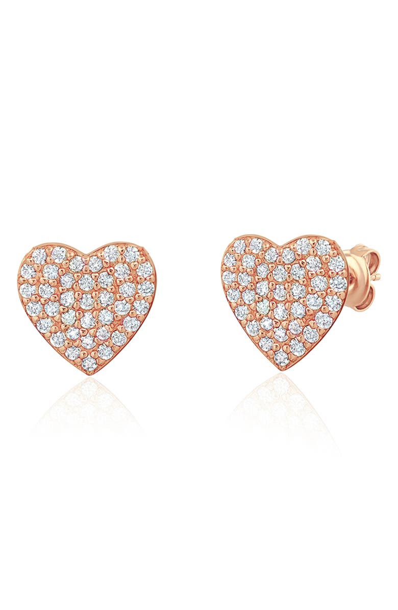 Crislu Pavé Cubic Zirconia Heart Stud Earrings, Main, color, 18Kt Rose Gold/ Clear Stone