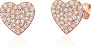 Crislu Pavé Cubic Zirconia Heart Stud Earrings