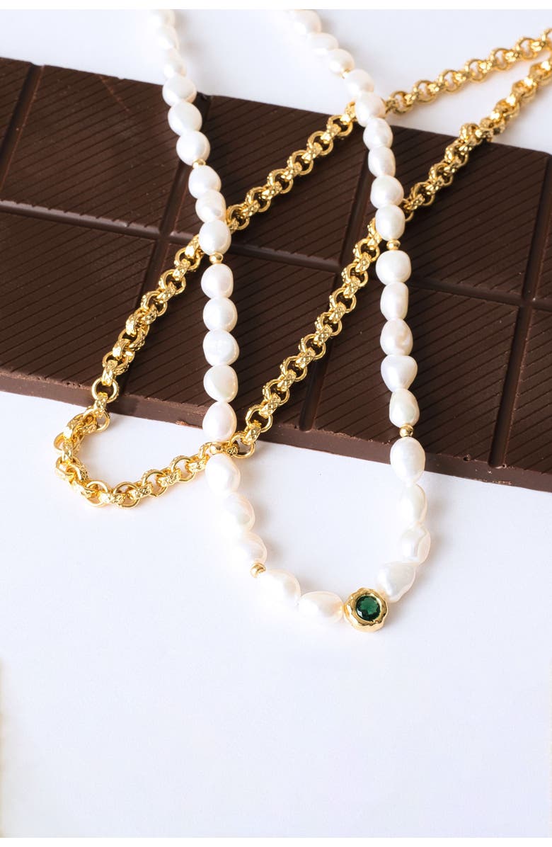 Classicharms Ella Freshwater Pearl Necklace Set, Alternate, color, Gold/Green