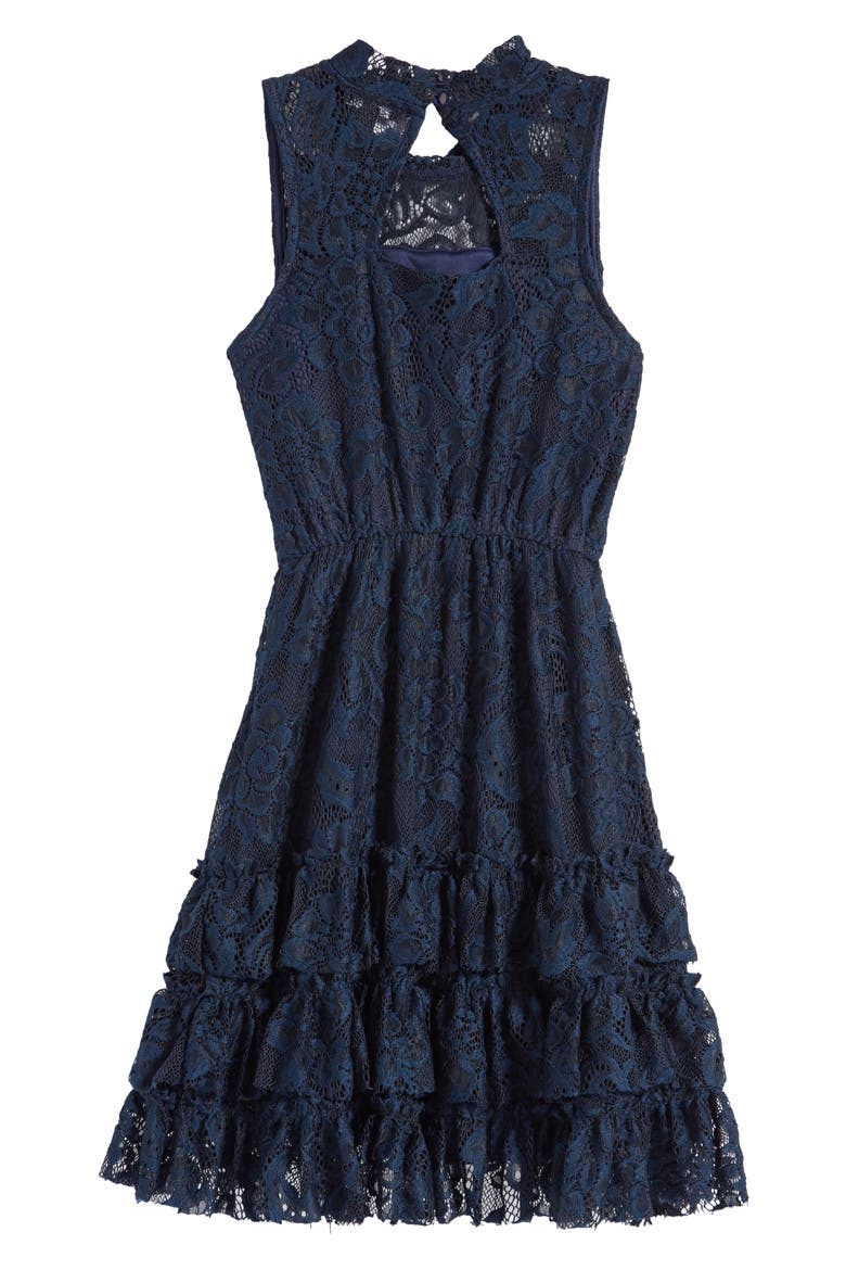 Kids' Chacha Lace Overlay Party Dress, Alternate, color, NAVY