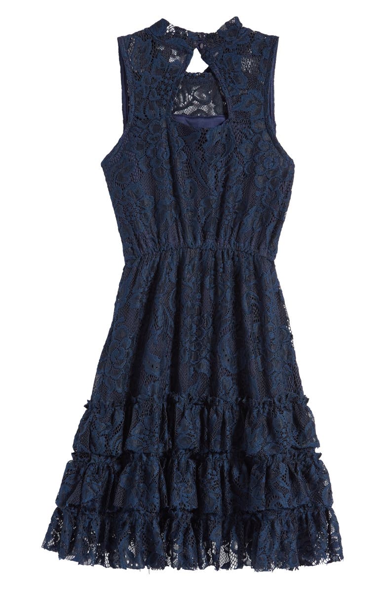 Ava & Yelly Kids' Chacha Lace Overlay Party Dress, Alternate, color, Navy