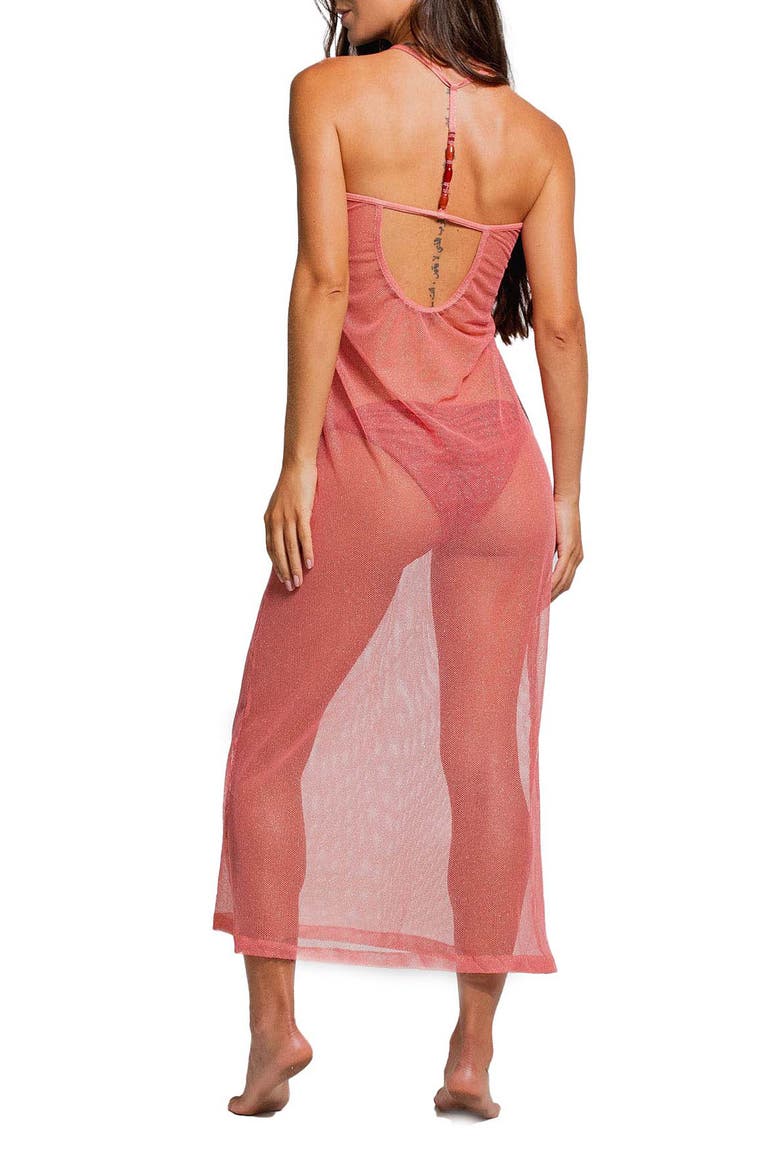 Metallic Sheer Halter Cover-Up Maxi Dress, Alternate, color, SUGAR POPPY