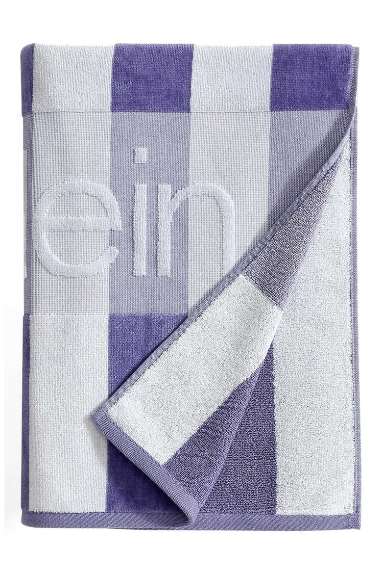 Beach Stripe Logo Towel, Alternate, color, TWLIGHT PURPLE/WHITE