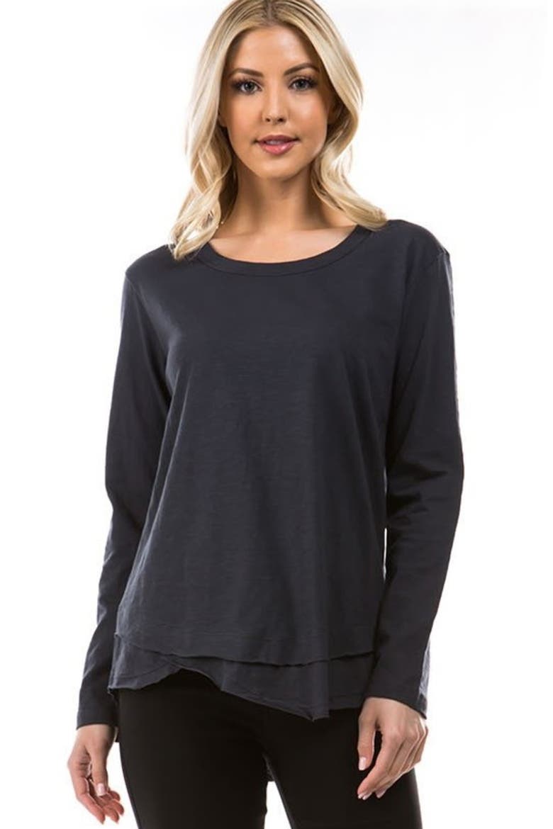 Layered Hem Cotton Slub Top, Alternate, color, CHARCOAL